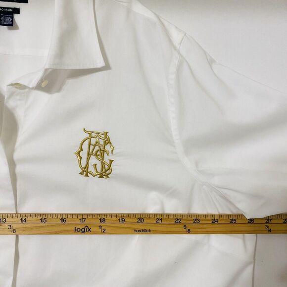 Chaps Dress Shirt Non Iron Women’s 3X White Monogram Button Up Career Business - Picture 3 of 6